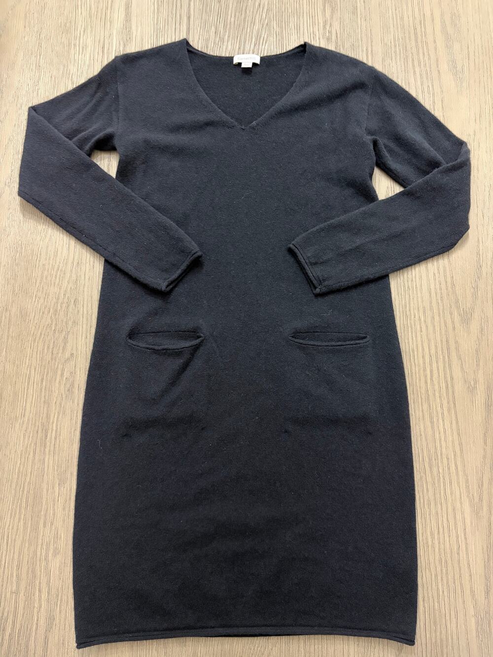Garnet Hill 100% Cashmere Sweater Dress Women’s Small Black Long Sleeve V Neck
